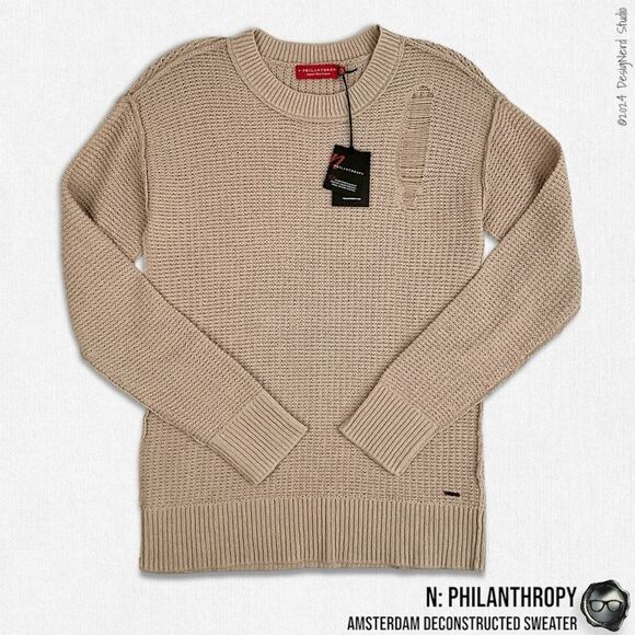 N:PHILANTHROPY AMSTERDAM DECONSTRUCTED SWEATER IN AUTUMN BLONDE BEIGE SIZE SMALL - Picture 1 of 16